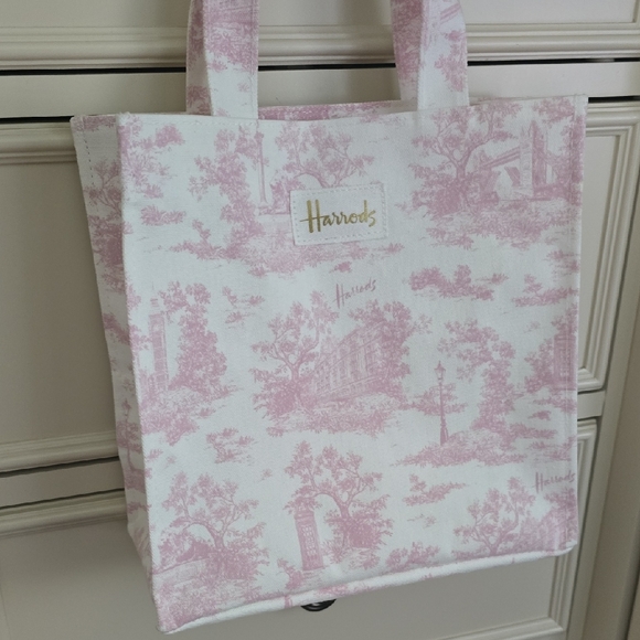 Harrods Pink and White Toile Tote Bag - Picture 11 of 12
